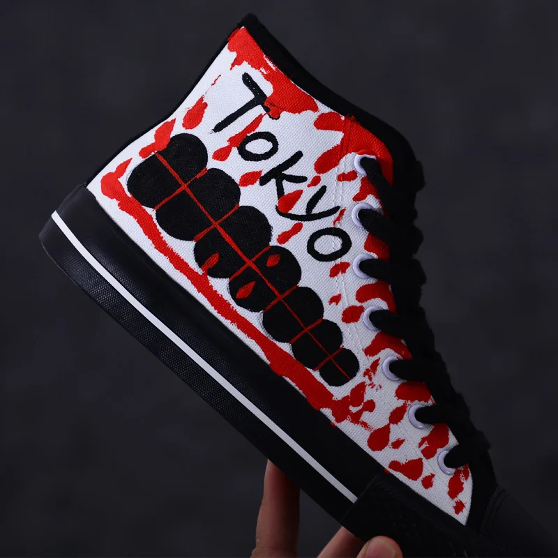 

Spring Tokyo Ghoul Hand-painted Canvas Shoes Kaneki Ken Cosplay Boots Summer Punk Rock Street Dancing Graffiti sneakers D91102