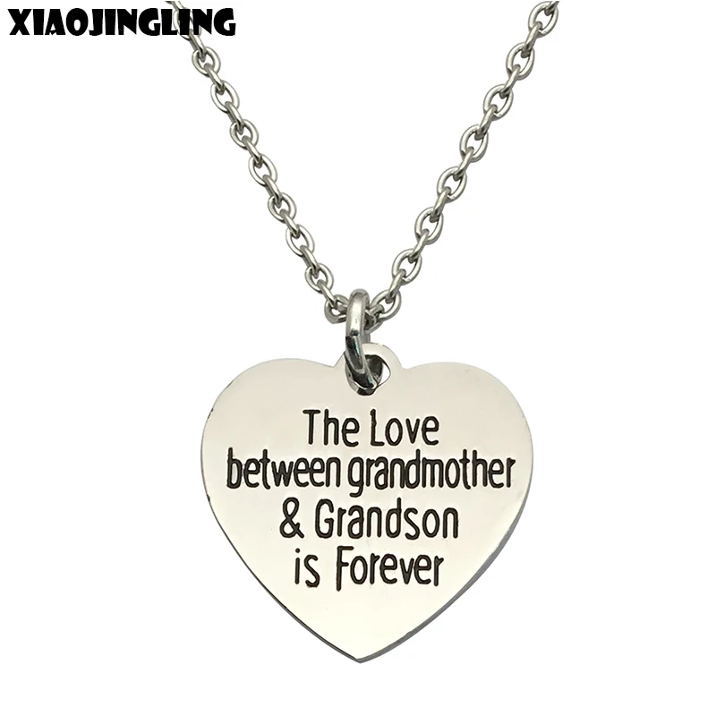 

XIAOJINGLING Stainless Steel Heart Pendant Necklaces"the love between grandmother&grandson is forever"Women Birthday Gift Jewelr