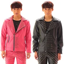 S-5XL! модные прилив певец этап одежда мода личности локомотив заклепки одежды кожа Штаны костюм