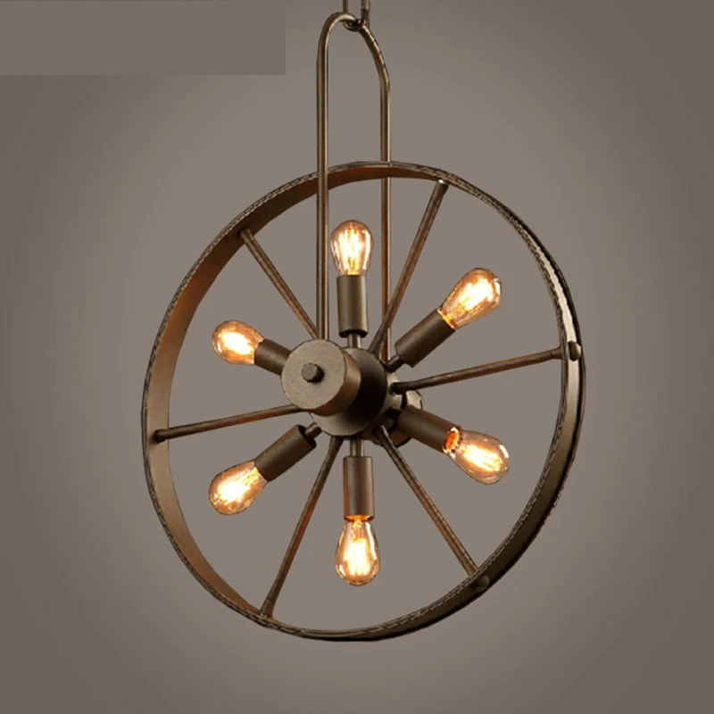 

Loft personality Pendant Lights Villa lighting industrial retro wind wrought iron wheels lamps bars coffee bars light LU80133