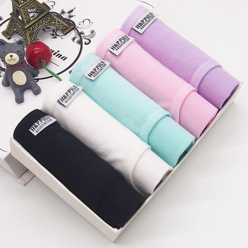 NO Gift Box 5pcs/set Solid Color Panties Women Underwear Set Cotton ...