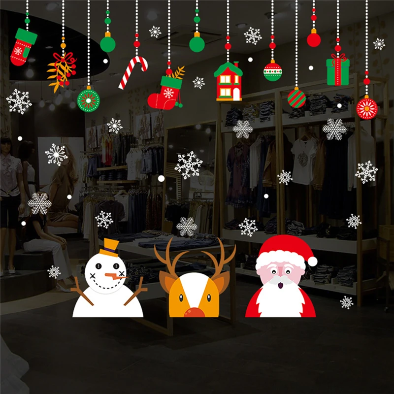 1pcs Santa Claus Christmas Glass Sticker Decals X mas Showcase Lving Room New Year Navidad Party DIY Wall Stickers Decoration|Наклейки на