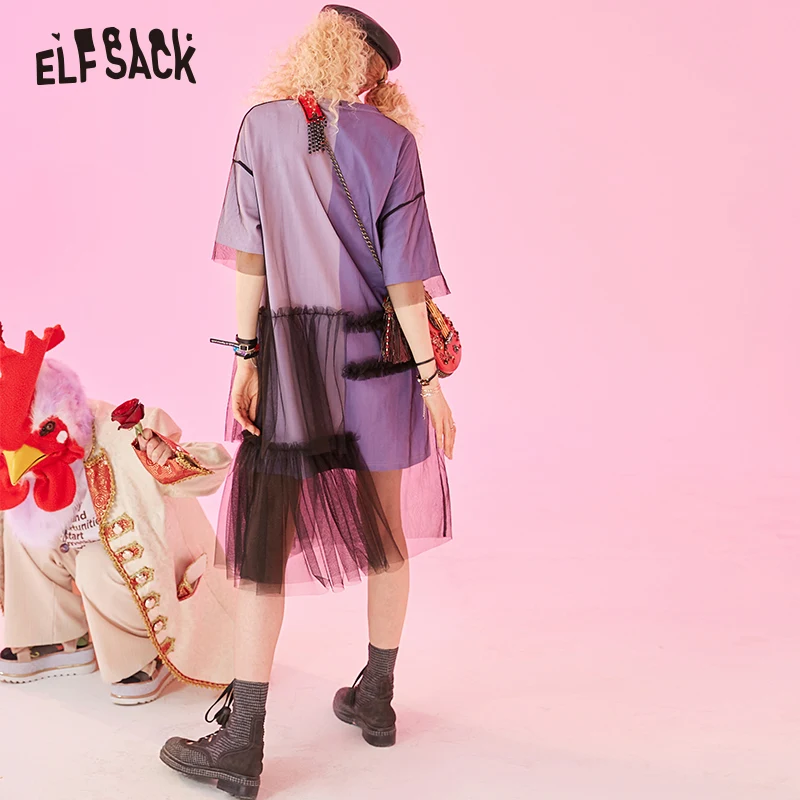 ELFSACK кружевные лоскутные женские платья модные уличные с мультяшным принтом