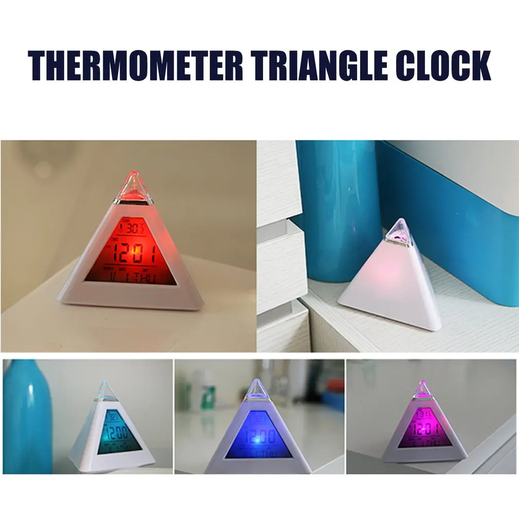 

Creative Fashion Pyramid Digital Clock Temperature Clock 7 Colors LED Change Backlight LED Alarm Clock Time Date Display