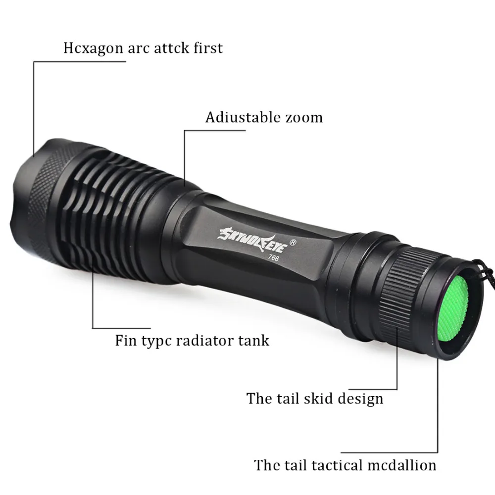 SKYWOLFEYE XML T6 LED Tractical Flashlight Zoomable Waterproof High Power LED