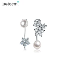 LUOTEEMI Korea Spring Summer Romantic Love Luxury Deluxe White CZ Flower Imitation Pearl Stud Earrings For Women Wedding