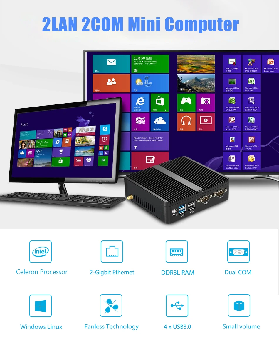 HLY мини-ПК Dual LAN Celeron N2810 Celeron J1900 мини-компьютер Gigabit LAN Windows 7 pfsense брандмауэр PC Mini 2* COM HDMI tv BOX