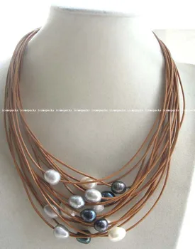 

wholesale 15rows freshwater pearl egg white black gray necklace 17-22"