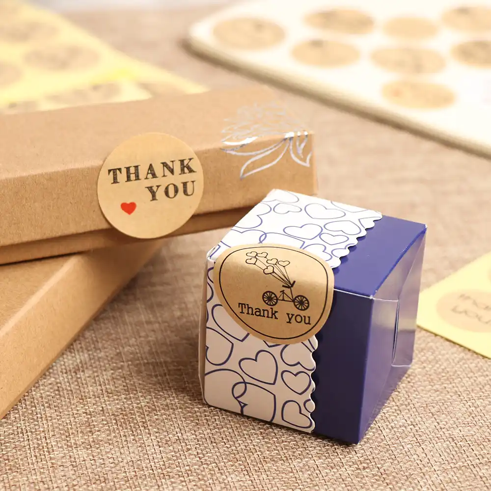 Box Cards Wedding Decor Kraft Stickers Package Label Thank You Sealing Tag
