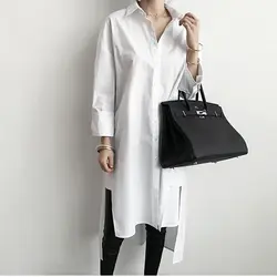 Женская летняя 2018 Длинная блузка Femme Manche Longue нерегулярная длинная рубашка женские Топы Большие размеры женские блузки Camisa Feminina Xxl