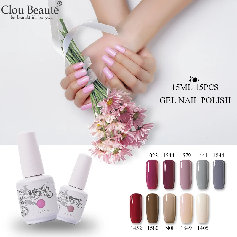 

Clou Beaute 15pcs Gel Nail Polish UV LED Semi Permanent Enamels 15ml Gel For Nail Soak Off White Green Gel Polish Hybrid Nail
