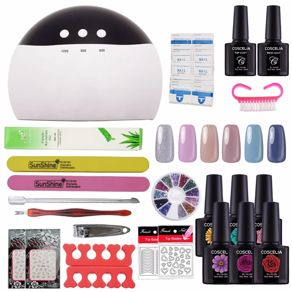 

Coscelia Nail Set Soak Off Uv Gel Polish Manicure Set 24W Curing Lamp Kit with Nail Top and Base Coat professional Tools Set