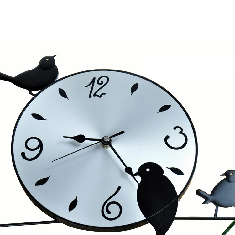 Hierro pájaros péndulo silencioso cuarzo relojes 3D Reloj de pared para la decoración del hogar Hogard Hierro pájaros péndulo silencioso cuarzo relojes 3D Reloj de pared para la decoración del hogar Hogard