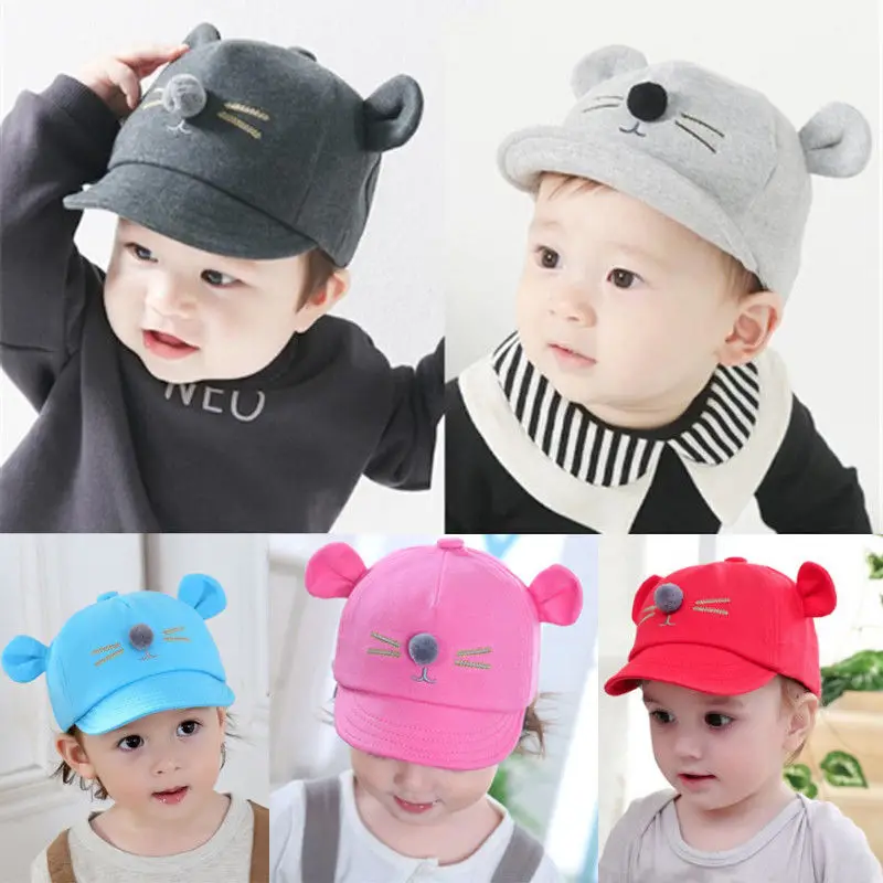 

Newborn Infant Baby Girls Boys Autumn Lovely Cute Hats Adjustable Cartoon Bear Cotton Bobble Beanie Cap 5 Style