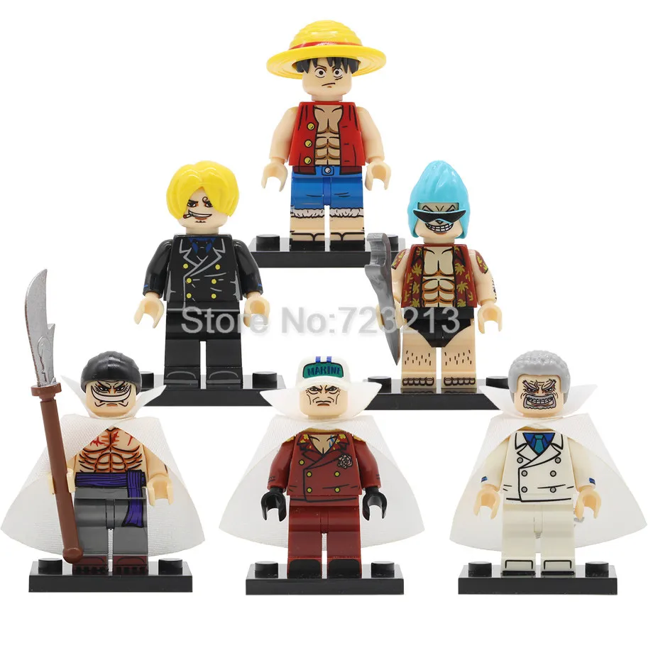 

Cartoon 6pcs/lot ONE PIECE Luffy Figure SetNami Nico Robin Zoro Sanji FRANKY Building Blocks Sets Models Bricks Toys