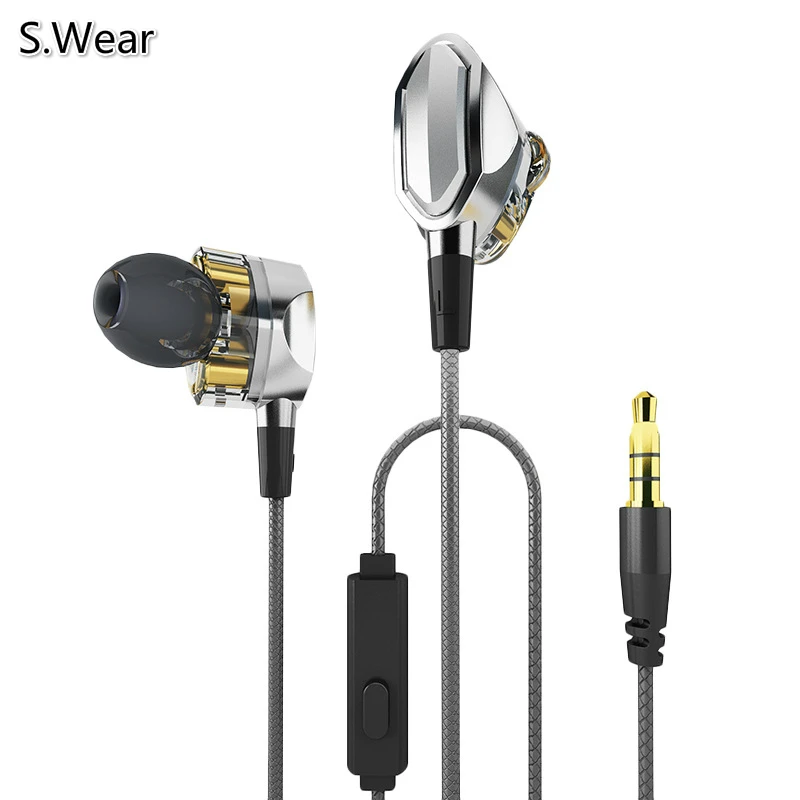 

S.Wear G2 Phones Wired Stereo Professional Music Headset In Ear Noise Reduction Headphones Dual Dynamic HIFI Earphones With Mic