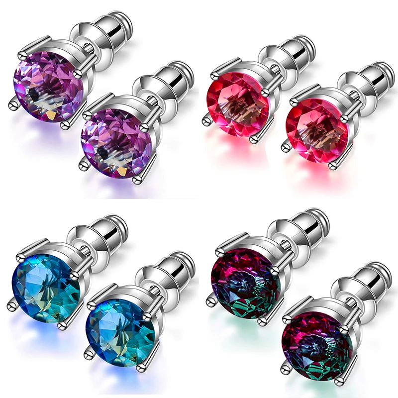 

2019 New Fashion Female Blue Round Stud Earrings Fashion 925 Silver Wedding Jewelry Double Crystal Zircon Earrings For Women