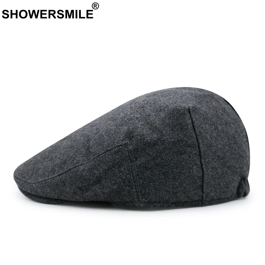 SHOWERSMILE Unisex Navy Blue Beret Cap Wool Beret Hats Men Winter Thick Warm Fitted Hats Male Vintage Classic Duckbill Ivy Cap man in beret