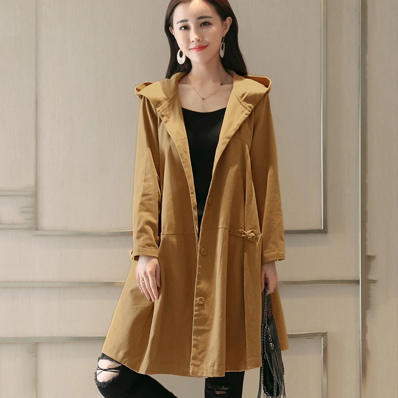 

Spring And Autumn Windbreaker Jacket Women 2019 New Loose Single-breasted Hooded Long-sleeved Casual Overcoat Plus Size HJ219