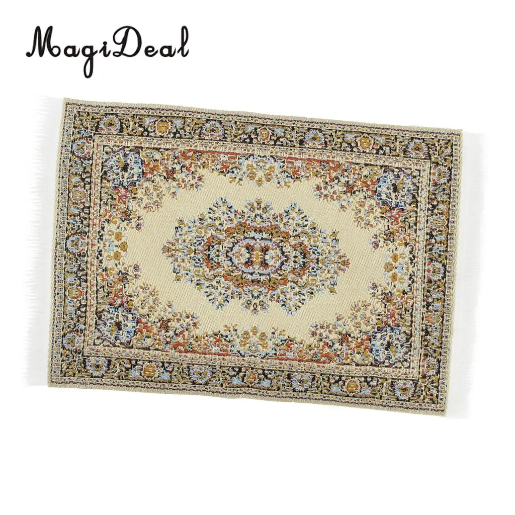 MagiDeal Beige 1/12 Scale Woven Rug Floor Carpet Dolls House Miniatures Furniture Toys for Dollhouse Floor Silk Coverings Gifts