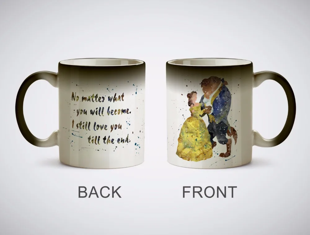 Beauty and the Beast mugs Belle coffee mugs heat reveal cup gifts magical heat sensitive Black