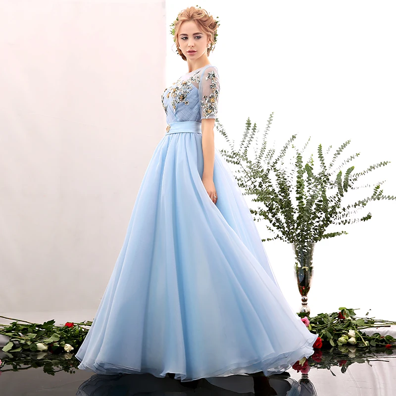 Attractive Long Evening Dress A-Line Half Sleeve Button Sequined Beaded Formal Party Dresses 2017 Attractive Long Evening Dress A-Line Half Sleeve Button Sequined Beaded Formal Party Dresses 2017