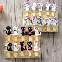 100pcs Lot Kawaii Cat design wooden clips with rope Food clip Nice wood clip for bag