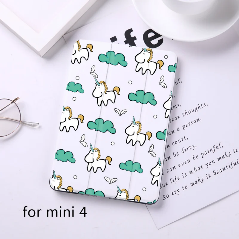 Cartoon Cute Unicorn Magnet Flip Cover For Apple iPad 9.7" Case For iPad Air 2 Mini2 PU Leather Tablet Folding Folio Case - Цвет: B200060-mini4