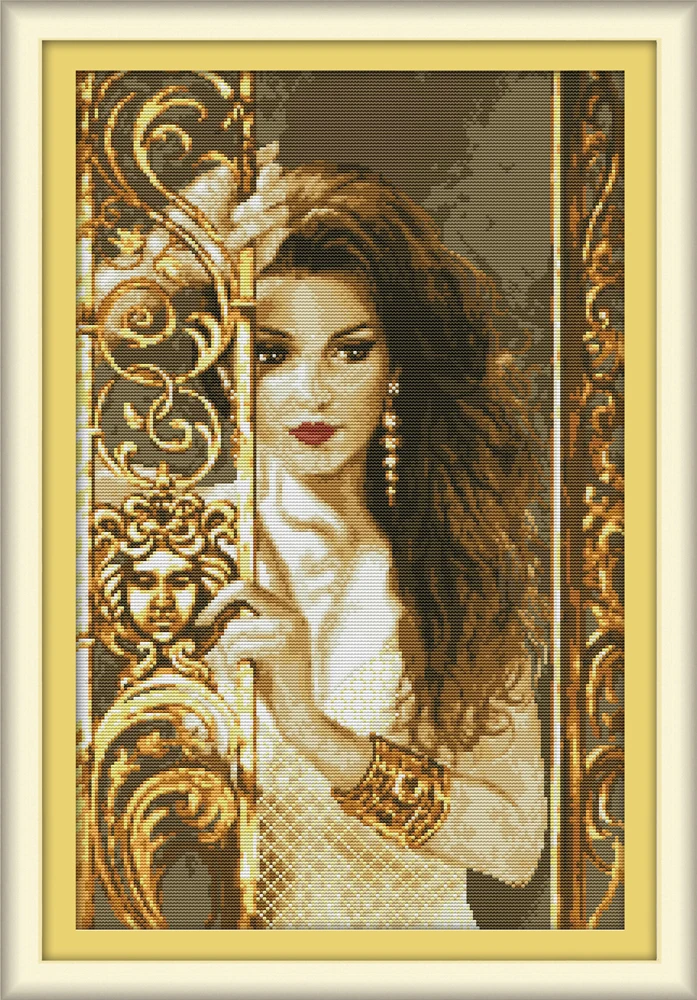 

Woman behind the railing cross stitch kit aida 14ct 11ct count print canvas cross stitches needlework embroidery DIY handmade