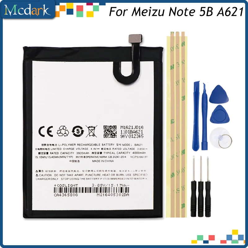BA621 Batterie For Meizu Note 5 Battery meilan note5 M5 Bateria Batterij Accumulator 4000mAh+Tools