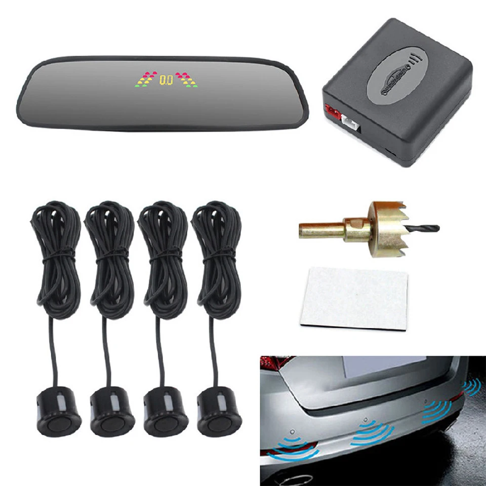 

Car Parking Sensor Auto Parking Radar Monitor Detector Reversing Radar Parktronic Sensors Digital Display with 4 Sensors 22MM