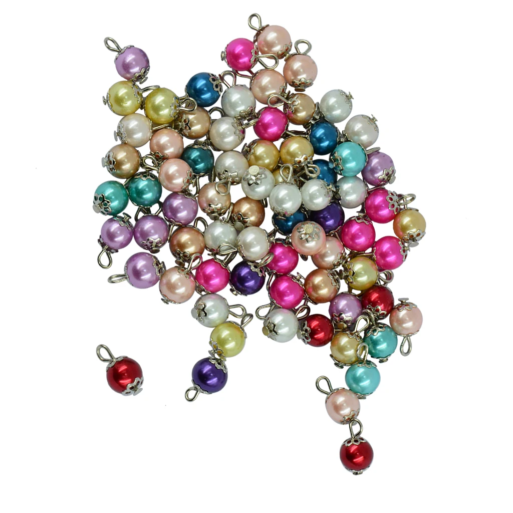 50 pieces handmade mixed color glass pearl flower cap charms pendant findings 50 pieces handmade mixed color glass pearl flower cap charms pendant findings