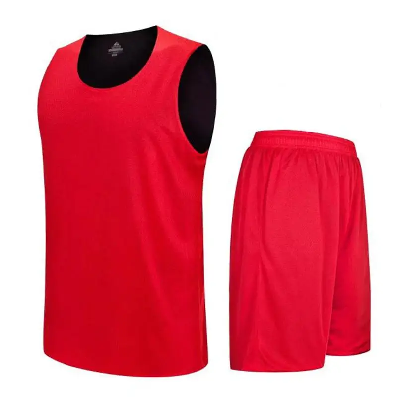 Двусторонняя Футболка без рукавов, костюм, профессиональная спортивная одежда, баскетбольные майки, Быстросохнущий комплект, топы и шорты - Цвет: Red BK