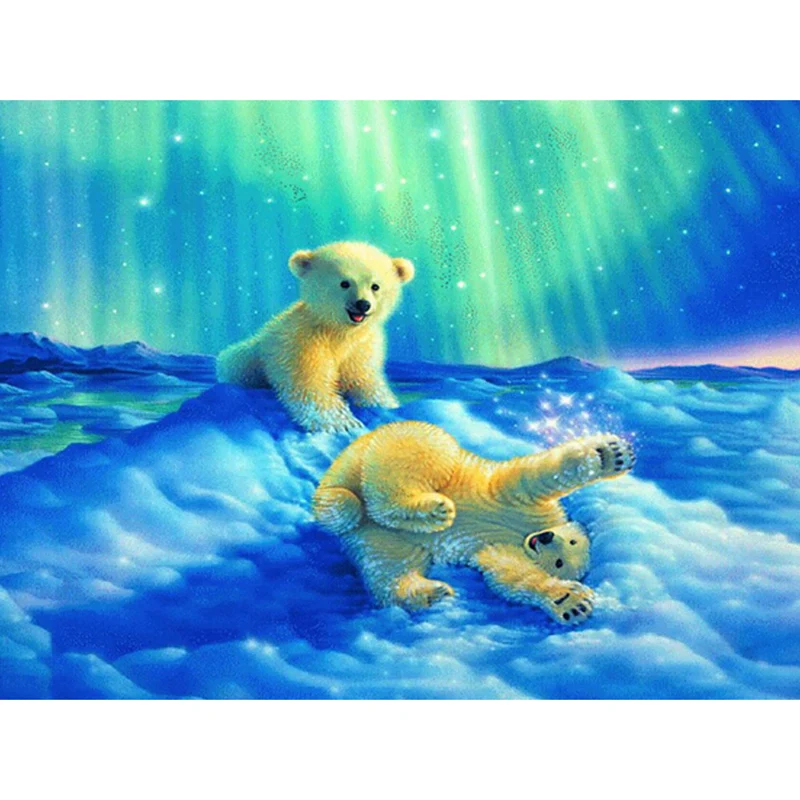 

GLymg Diamond Embroidery Snow Bear Blue Sun Manual Product Diamond Painting Cross Stitch Playing Cute Bear Full Mosaic Picture