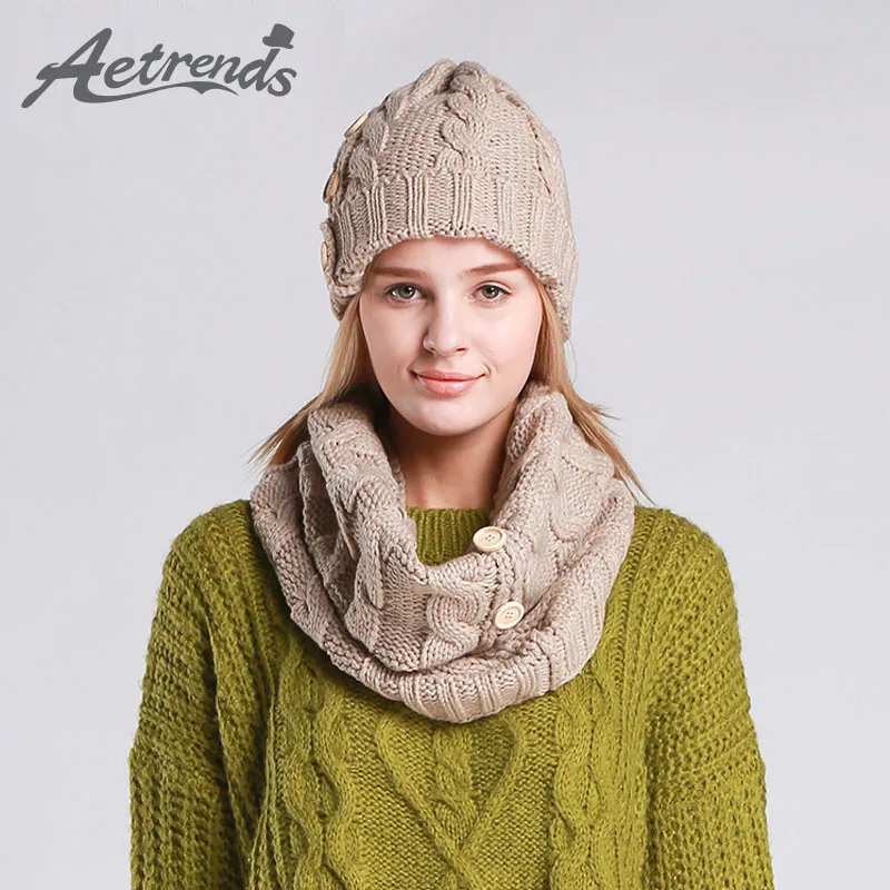 [AETRENDS] 2Pcs/set Winter Beanie Scarf Set Fashion Hats for Women Scarves with Beanies Z 1338
