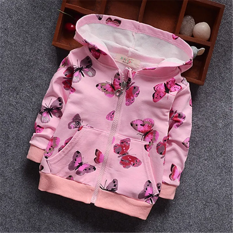 

BibiCola 2018 new baby spring autumn girls coat children's cotton casual hoodie girls print butterfly coat children's clothes