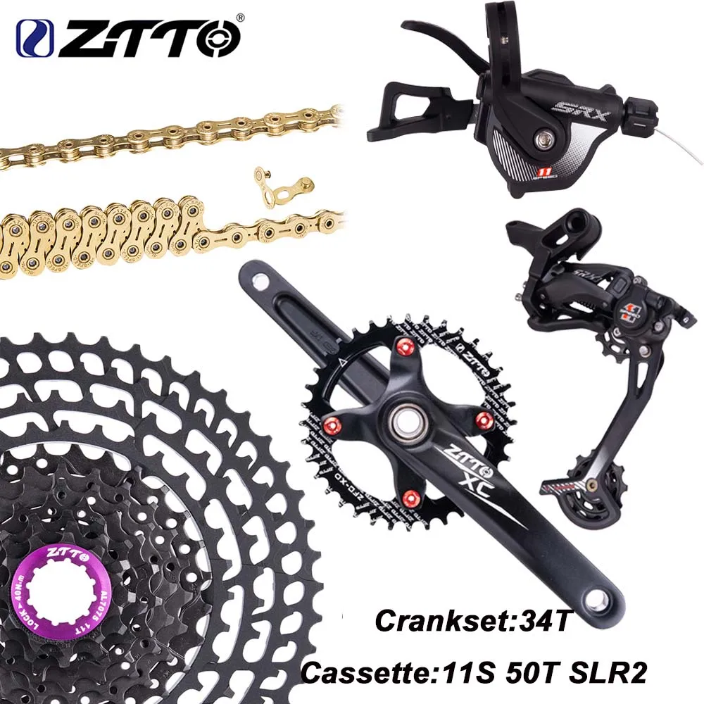 ZTTO 11 speed Groupset задний переключатель переключения коленей Chain11-50T/52 T кассета Сверхлегкий набор группы свободного хода VS M8000 M7000 - Цвет: 34T-50T SLR2 Black