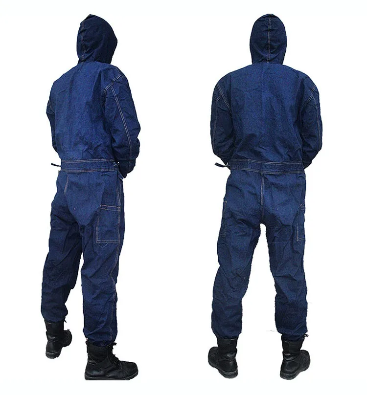 CCGK Mens Overalls Denim Work Clothing Hooded Coveralls Plus Size Labor Overalls For Worker Machine Welding Auto Repair Painting (2)