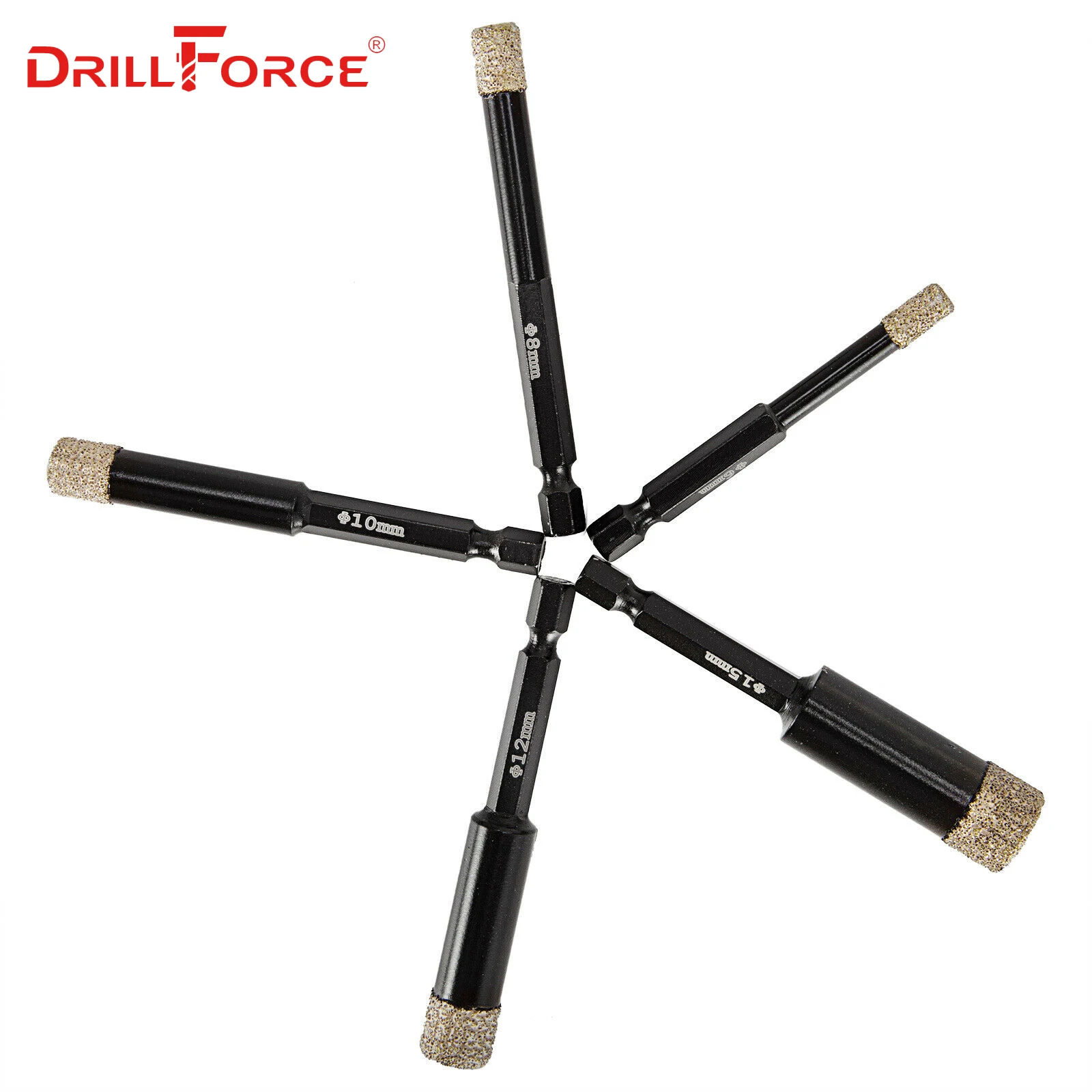 Drillforce 5 шт. набор алмазных отверстий для пилы 6/8/10/12/15 мм шестигранный хвостовик из