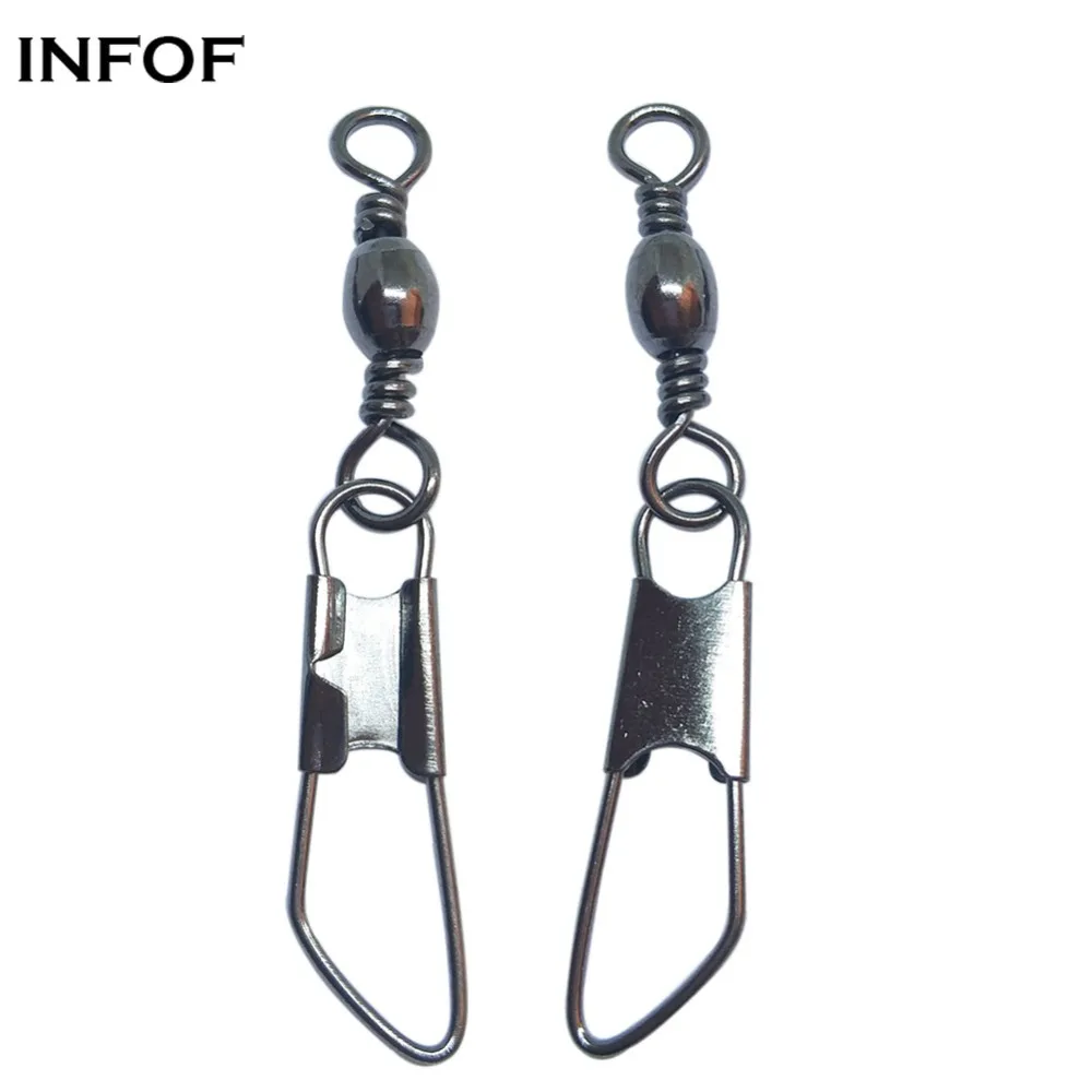 

INFOF 200pcs/lot Fishing Swivels Snap Barrel Swivels with Safety Snap Bass Fishing Tackle Saltwater Terminal Tackle pesca