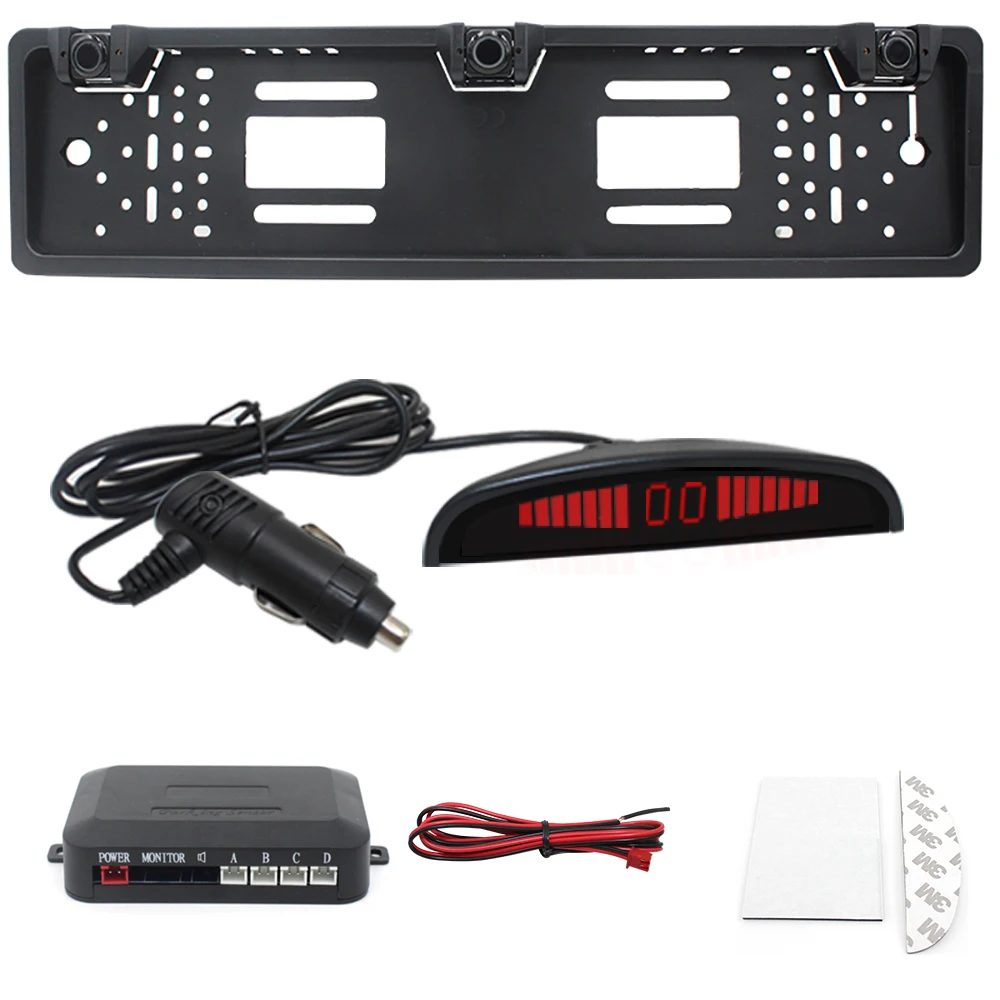 

Car Parking Sensor Kit Auto Reversing Radar European License Plate Camera Front Back Electromagnetic Monitor System 3 Sensors