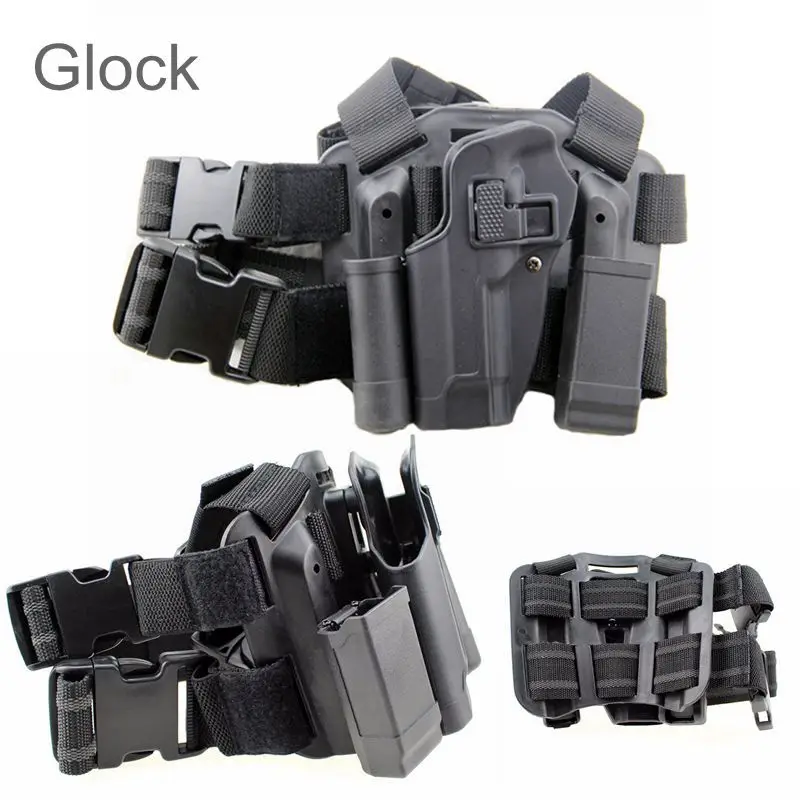 

Military Combat Gun Leg Holster Gun Case Tactical Left Thigh Leg Holster Beretta 92 M9 96 Glock 17 19 Pistol With Magazine Pouch