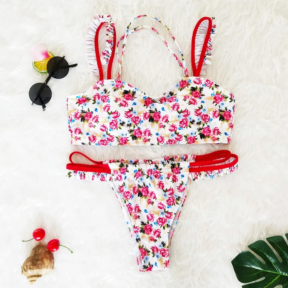 

MUQGEW 2019 Triangle Bikinis Women Fashion Push-Up Padded Bra Beach Bikini Set Women Sexy Bikini Set Flowers Print Swimwear 0321