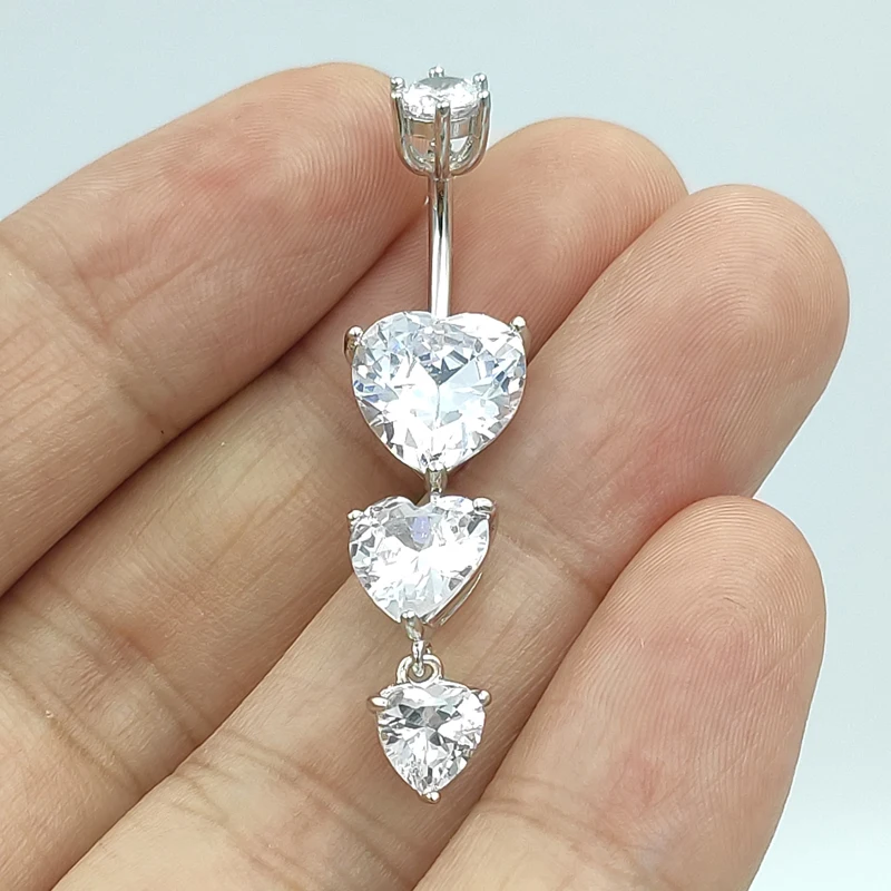  925 sterling silver belly button ring heart cubic zircon navel belly piercing jewelry
