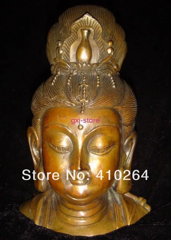 

0116P [old craft ] Fast Shipping H18CM Oriental Pure Bronze Handwork Kwan-yin head Statue (A0314)