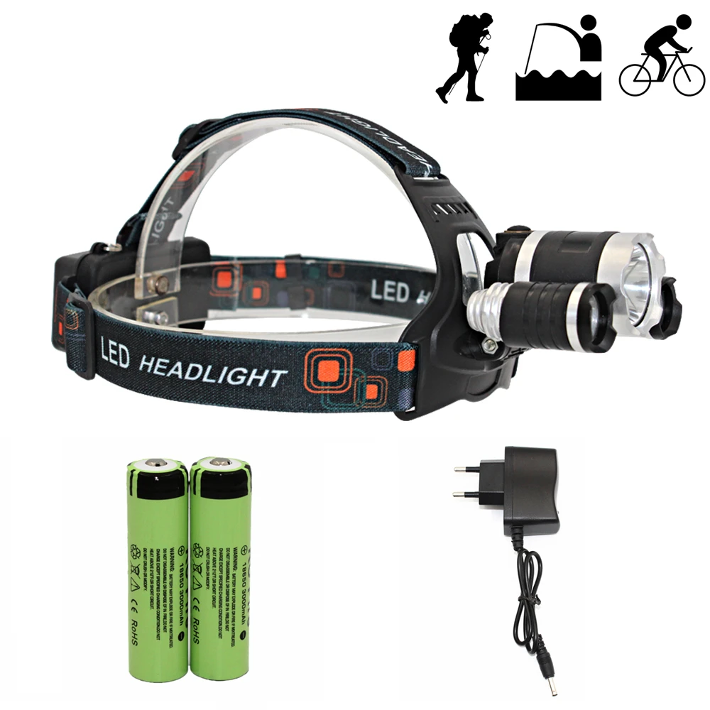 

Hunting Headlamp 3 LED Headlight White Red Light Rechargeable Head Lamp 4 Mode Light Flashlight + 18650 Battery + AC Charger