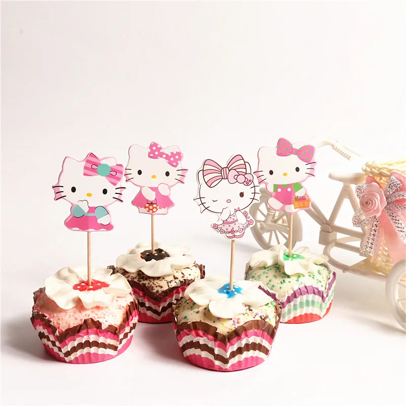 24pcs/lot Cute Pink Hello Kitty Cupcake Toppers Cake Decor Event Holiday Kids Birthday Party Baby Shower Party Favors Supplies|party baby shower|party favorsparty baby - AliExpress