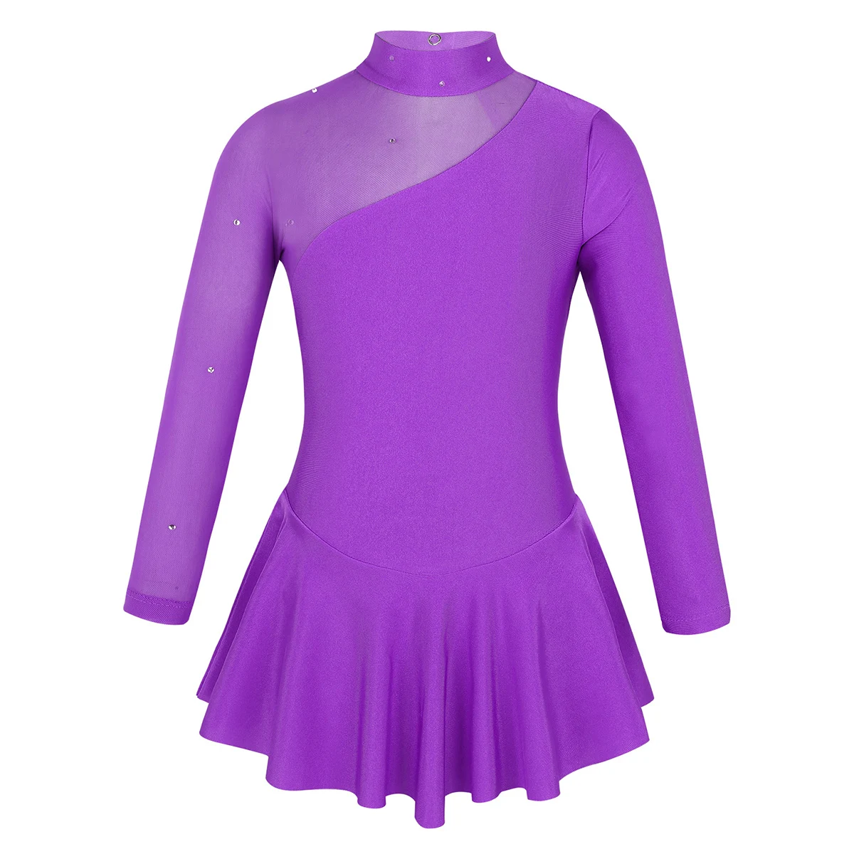 ChicTry/детское фатиновое платье для девочек с длинными рукавами, стразы, Фигурное платье для катания на коньках, Бальное детское гимнастическое трико для балета и танцев, костюм - Цвет: Purple