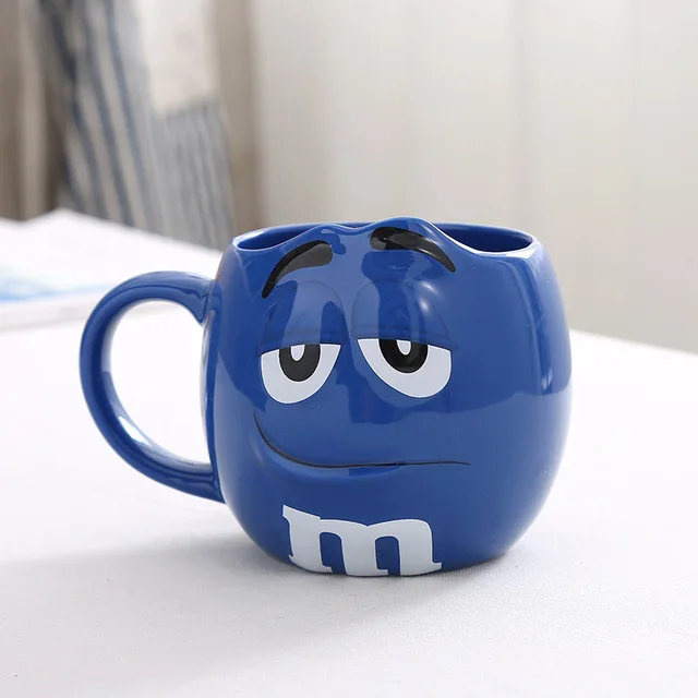 Caneca M& M Bean, большая емкость, кофейная чашка, для завтрака, молока, чая, чашка с ложкой, керамическая, для питья, 680 мл - Цвет: Синий