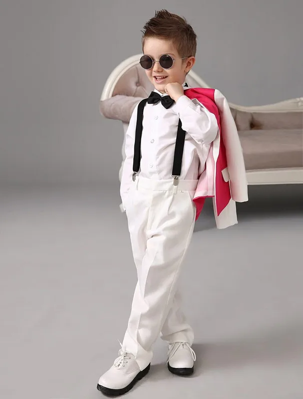2015 Luxurious Red and white Ring Bearer Suits cool Boys Tuxedo Black Bow Tie kids formal dress